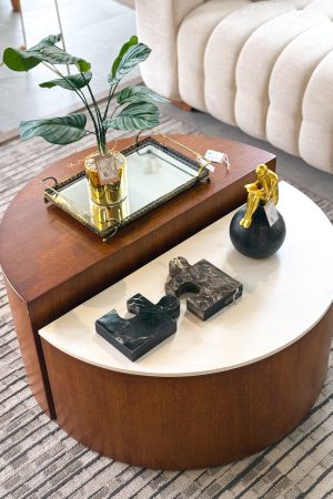 MESA REDONDA MADERA Y PORCELANATO