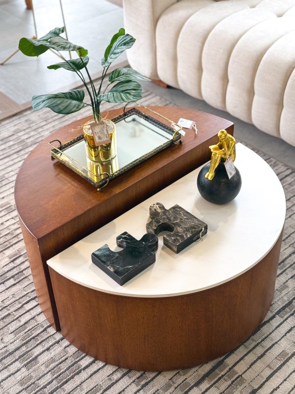 MESA REDONDA MADERA Y PORCELANATO